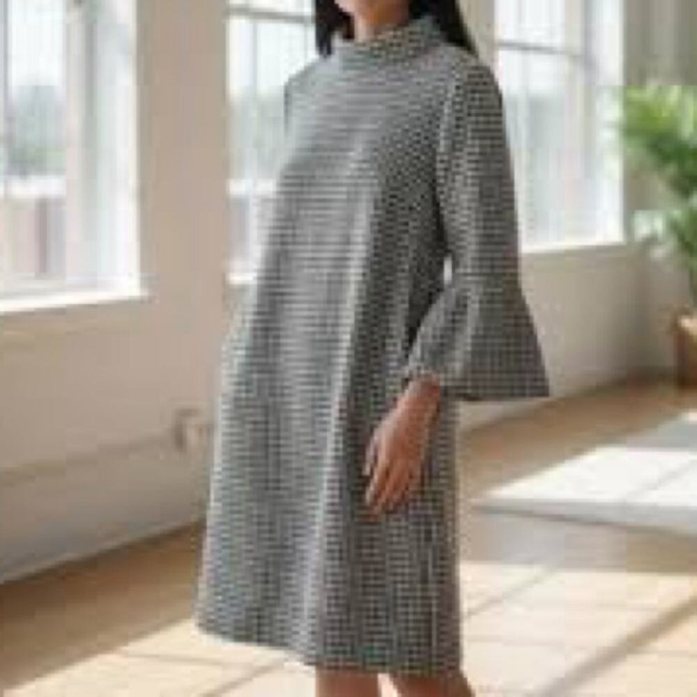 Tyler Boe Black and White Houndstooth Bell Sleeve Dress Size Large T2